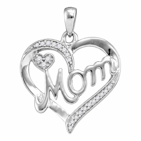 Sterling Silver Womens Round Diamond Mom Mother Heart Pendant 1/10 Cttw