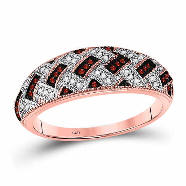 10kt Rose Gold Womens Round Red Color Enhanced Diamond Band Ring 1/6 Cttw