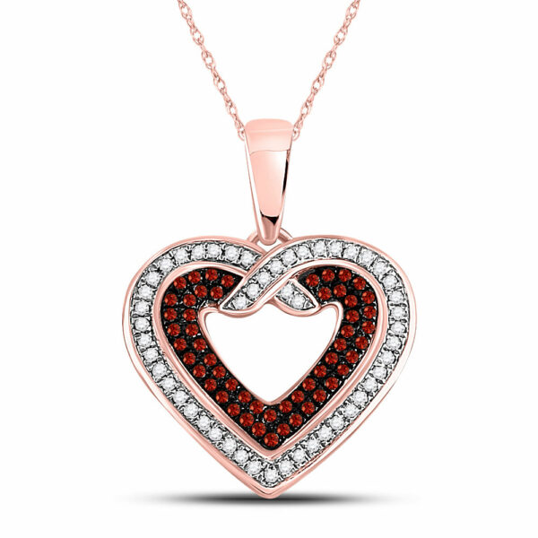 10kt Rose Gold Womens Round Red Color Enhanced Diamond Heart Pendant 1/4 Cttw