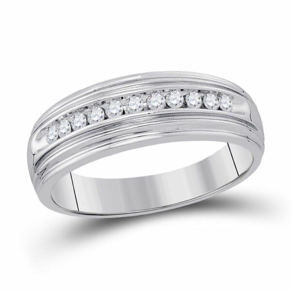 Sterling Silver Mens Round Diamond Wedding Band Ring 1/4 Cttw