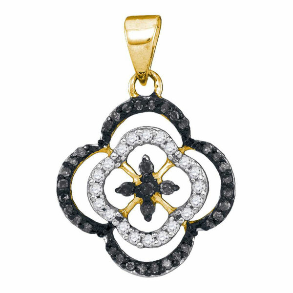 10kt Yellow Gold Womens Round Black Color Enhanced Diamond Fashion Pendant 1/4 Cttw