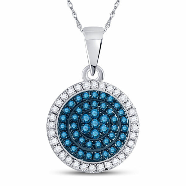 10kt White Gold Womens Round Blue Color Enhanced Diamond Circle Pendant 1/3 Cttw