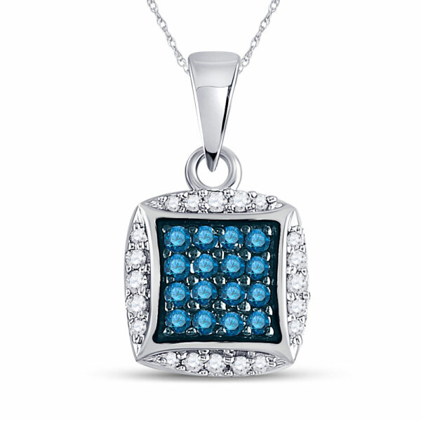 10kt White Gold Womens Round Blue Color Enhanced Diamond Square Pendant 1/4 Cttw