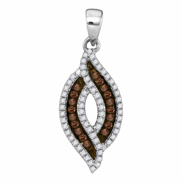 10kt White Gold Womens Round Brown Diamond Fashion Pendant 1/3 Cttw