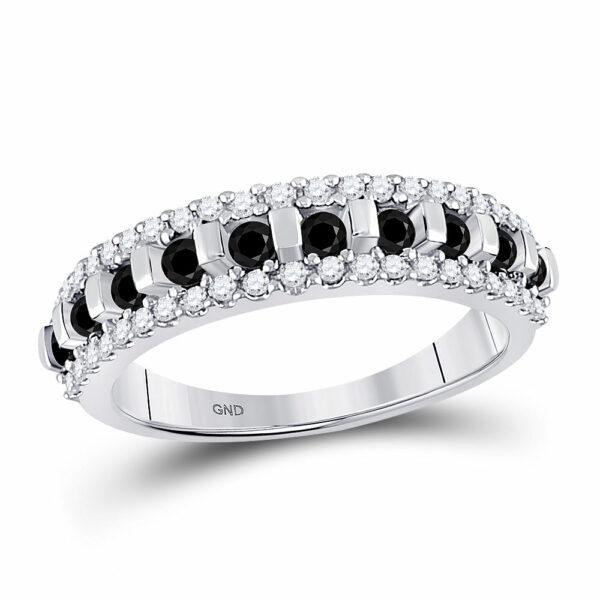 10kt White Gold Womens Round Black Color Enhanced Diamond Symmetrical Band Ring 1/2 Cttw