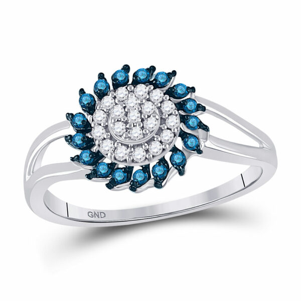 10kt White Gold Womens Round Blue Color Enhanced Diamond Circle Frame Cluster Ring 1/4 Cttw