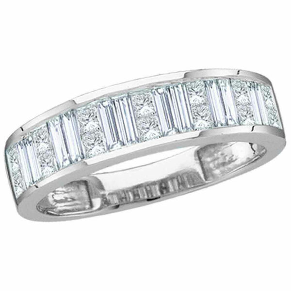 14kt White Gold Womens Baguette & Princess Diamond Wedding Anniversary Band 1 Cttw