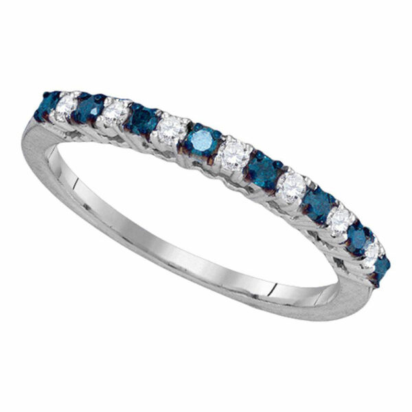 10kt White Gold Womens Round Blue Color Enhanced Diamond Band Ring 1/4 Cttw