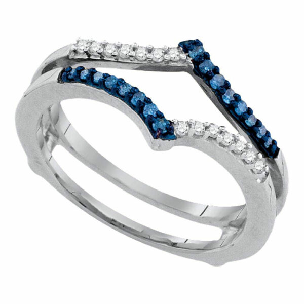 10kt White Gold Womens Round Blue Color Enhanced Diamond Enhancer Wedding Band 1/5 Cttw