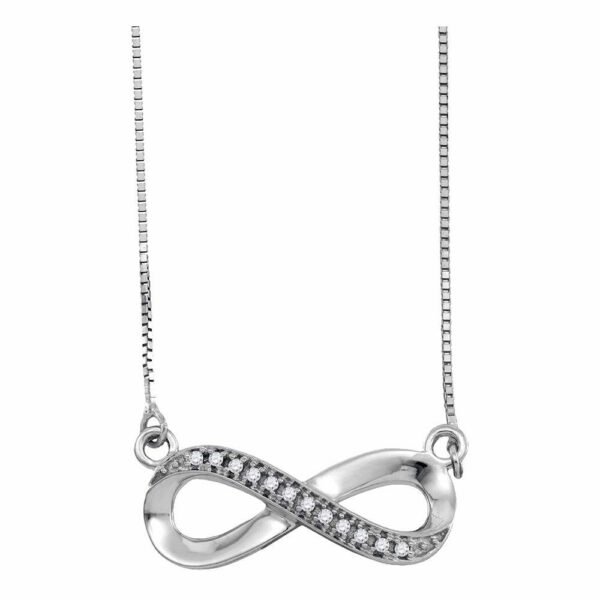 10kt White Gold Womens Round Diamond Infinity Pendant Necklace 1/20 Cttw