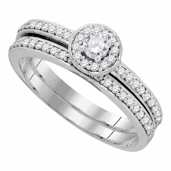 10kt White Gold Round Diamond Bridal Wedding Ring Band Set 1/2 Cttw