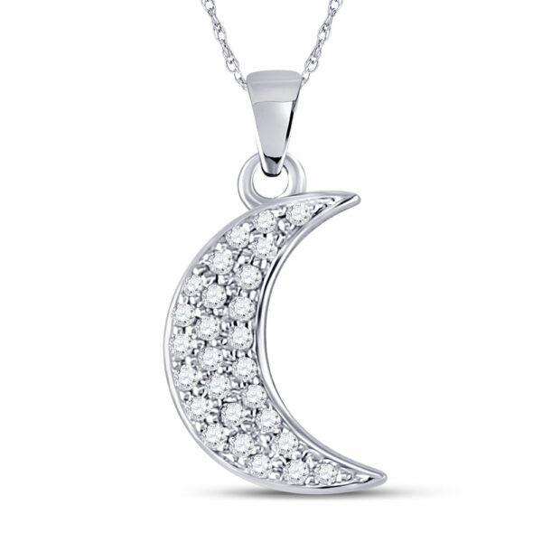 10kt White Gold Womens Round Diamond Crescent Moon Fashion Pendant 1/8 Cttw