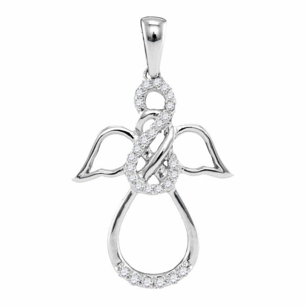 10kt White Gold Womens Round Diamond Infinity Angel Pendant 1/6 Cttw