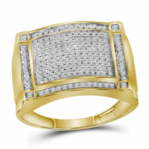 10kt Yellow Gold Mens Round Diamond Rectangle Cluster Ring 1/2 Cttw