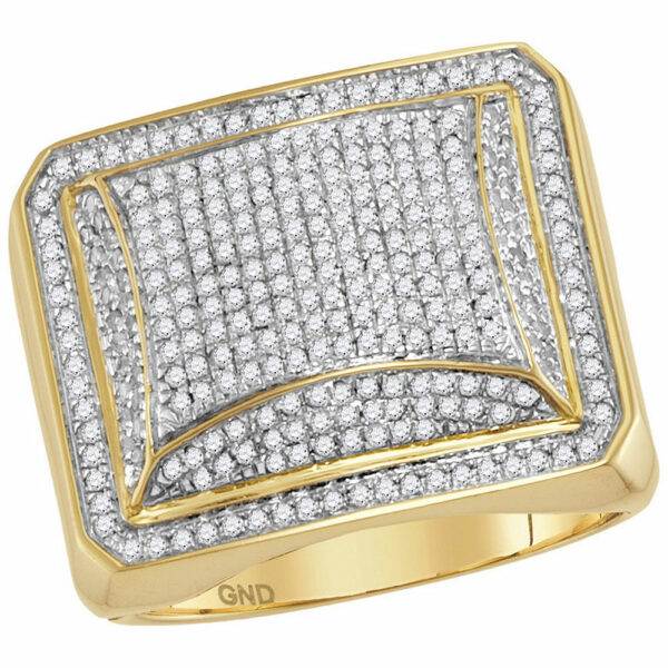 10kt Yellow Gold Mens Round Diamond Domed Square Cluster Ring 1 Cttw