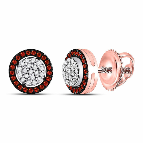 10kt Rose Gold Womens Round Red Color Enhanced Diamond Cluster Earrings 1/5 Cttw