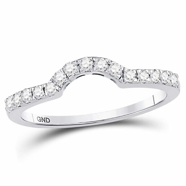 14kt White Gold Womens Round Diamond Curved Wedding Band Ring 1/4 Cttw