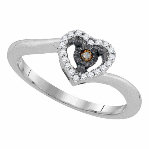 Sterling Silver Womens Round Brown Diamond Heart Ring 1/10 Cttw