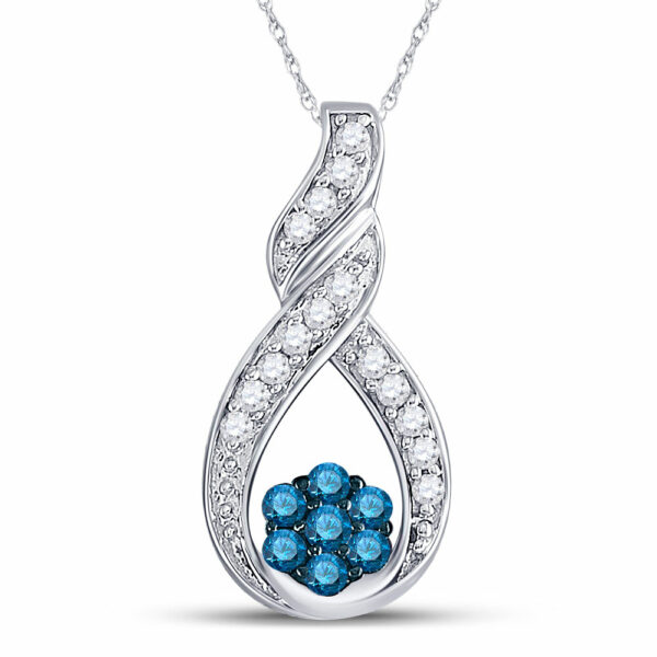 10kt White Gold Womens Round Blue Color Enhanced Diamond Cradled Cluster Pendant 1/4 Cttw