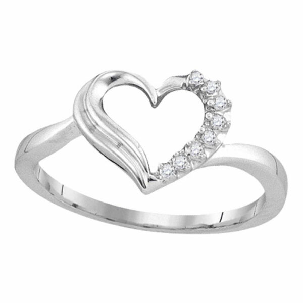 Sterling Silver Womens Round Diamond Heart Ring 1/20 Cttw