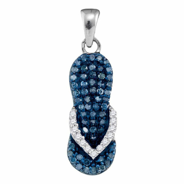 10kt White Gold Womens Round Blue Color Enhanced Diamond Flip Flop Sandal Pendant 1/3 Cttw