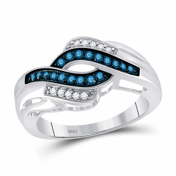 10kt White Gold Womens Round Blue Color Enhanced Diamond Band Ring 1/4 Cttw