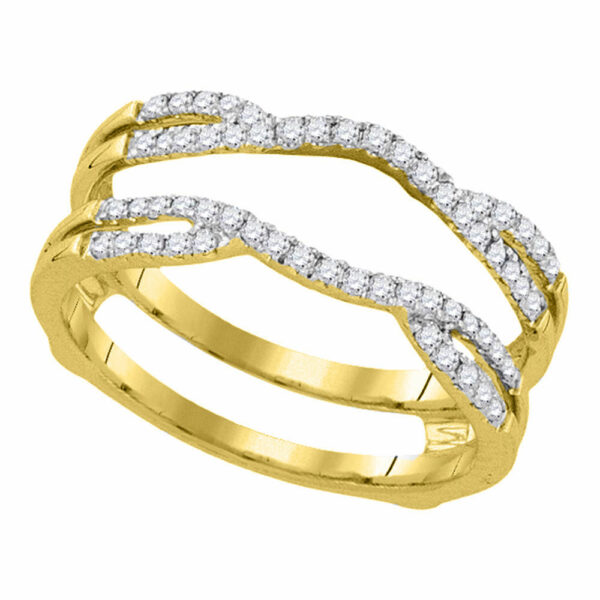 14kt Yellow Gold Womens Round Diamond Curved Wrap Ring Guard Enhancer 1/3 Cttw