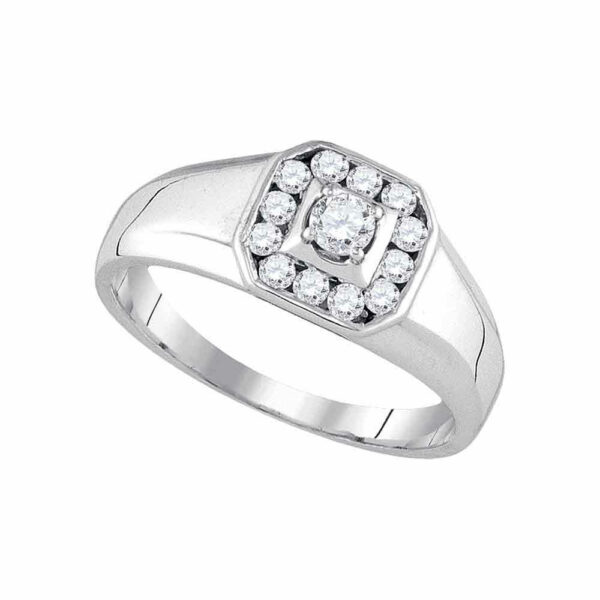 14kt White Gold Mens Round Diamond Cluster Ring 1/2 Cttw