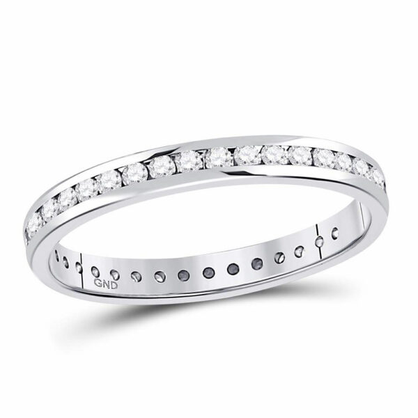 14kt White Gold Womens Round Diamond Single Row Near-Eternity Wedding Band 1/2 Cttw