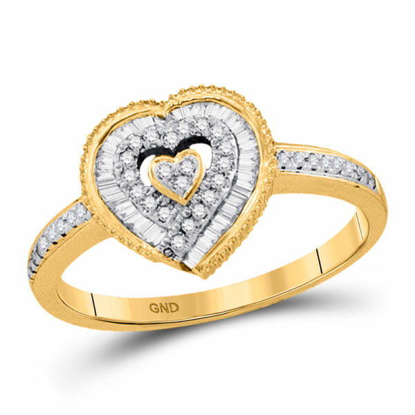 10kt Yellow Gold Womens Round Diamond Heart Ring 1/4 Cttw