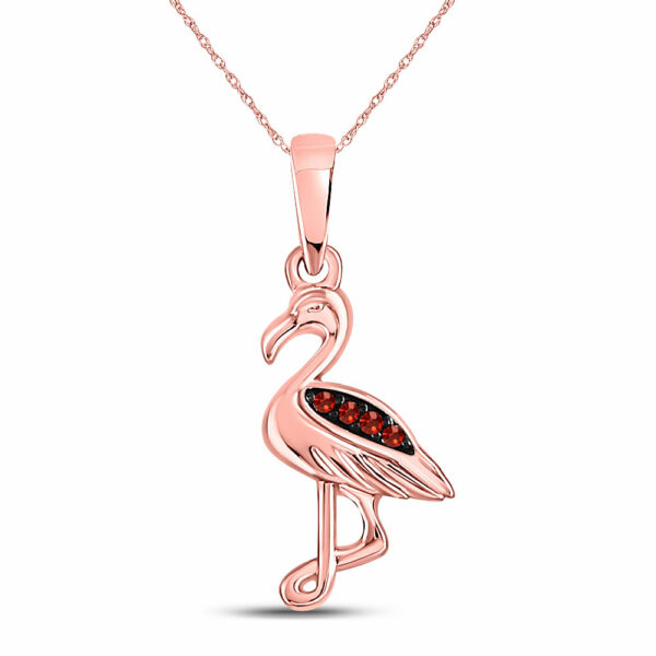 10kt Rose Gold Womens Round Red Color Enhanced Diamond Flamingo Bird Animal Pendant .01 Cttw