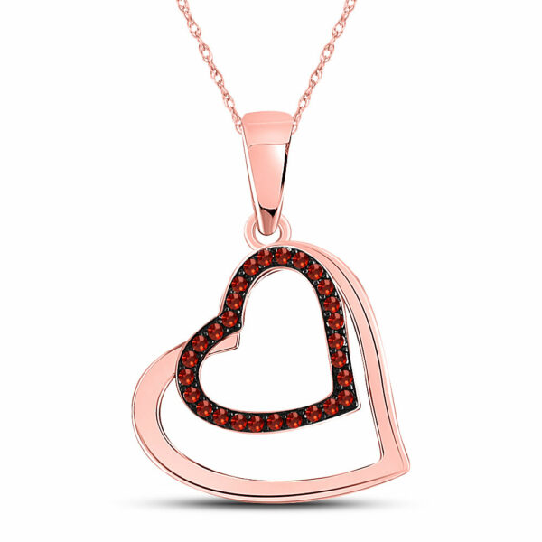 10kt Rose Gold Womens Round Red Color Enhanced Diamond Heart Pendant 1/10 Cttw