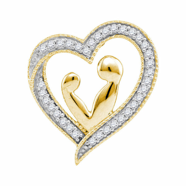 10kt Yellow Gold Womens Round Diamond Heart Mother Child Embrace Pendant 1/10 Cttw