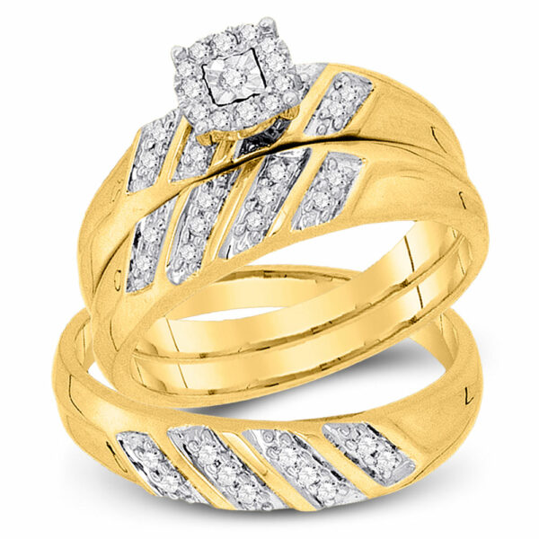 10kt Yellow Gold His Hers Round Diamond Solitaire Matching Wedding Set 1/4 Cttw