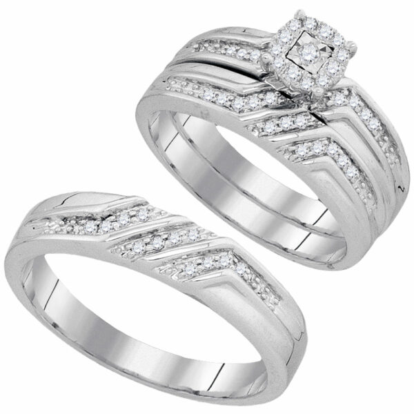 10kt White Gold His Hers Round Diamond Solitaire Matching Wedding Set 1/4 Cttw