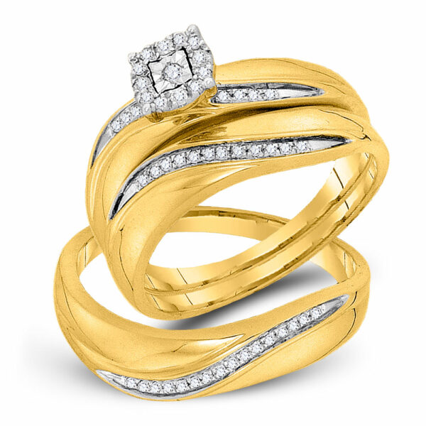 10kt Yellow Gold His Hers Round Diamond Solitaire Matching Wedding Set 1/5 Cttw