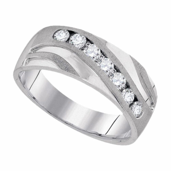 10kt White Gold Mens Round Diamond Wedding Band Ring 1/2 Cttw