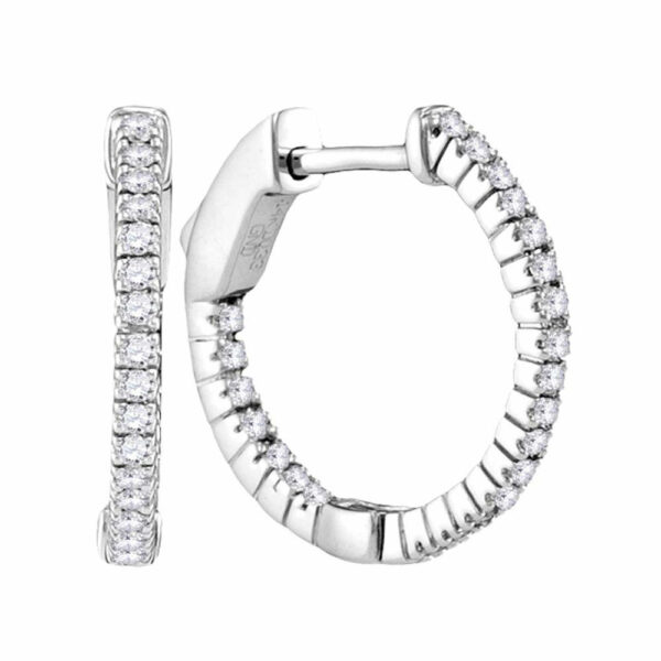 14kt White Gold Womens Round Diamond Single Row Hoop Earrings 1/3 Cttw