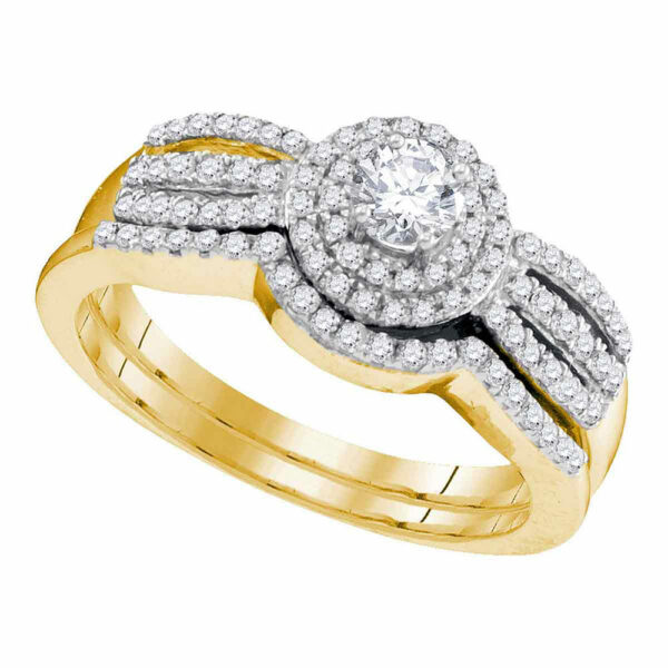 10kt Yellow Gold Round Diamond Bridal Wedding Ring Band Set 1/2 Cttw