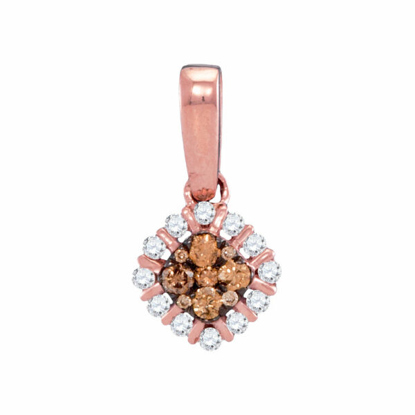 14kt Rose Gold Womens Round Brown Diamond Diagonal Square Pendant 1/4 Cttw