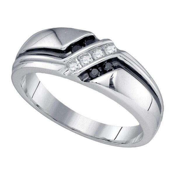 14kt White Gold Mens Round Black Color Enhanced Diamond Band Ring 1/5 Cttw