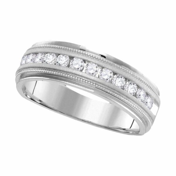 14kt White Gold Mens Round Diamond Wedding Single Row Band Ring 1 Cttw