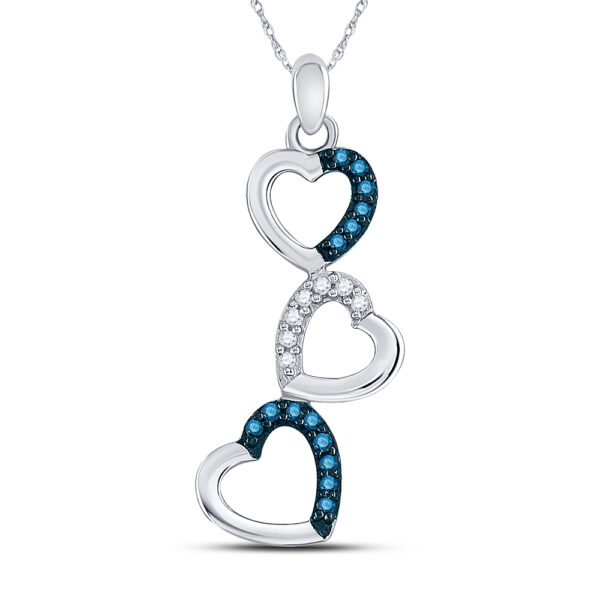 10kt White Gold Womens Round Blue Color Enhanced Diamond Heart Pendant 1/6 Cttw