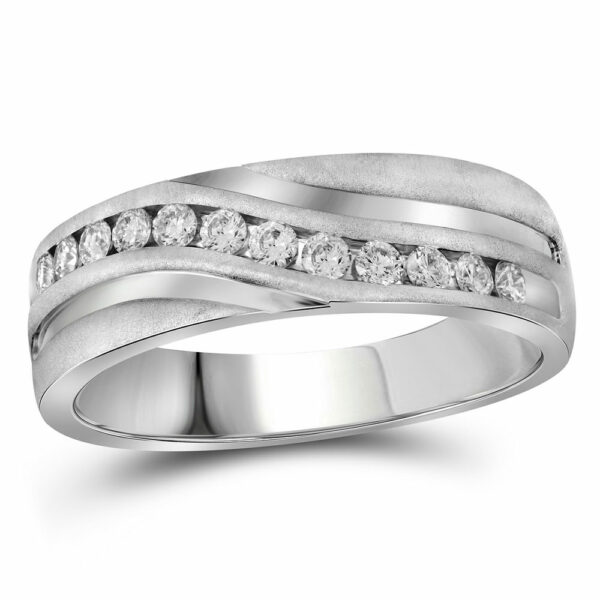 10kt White Gold Mens Round Diamond Wedding Band Ring 1 Cttw