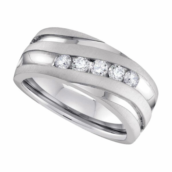 10k White Gold Mens Round Diamond Wedding Anniversary Band Ring 1 Cttw