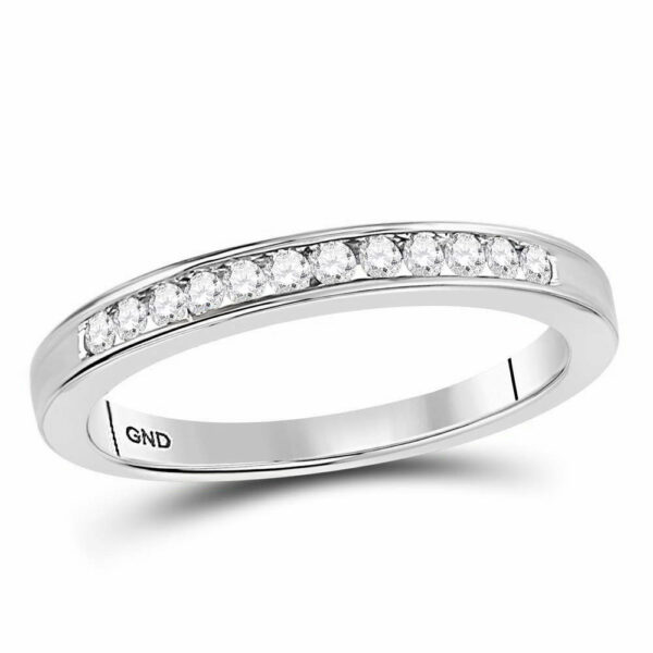 14kt White Gold Womens Round Channel-set Diamond Wedding Band 1/6 Cttw