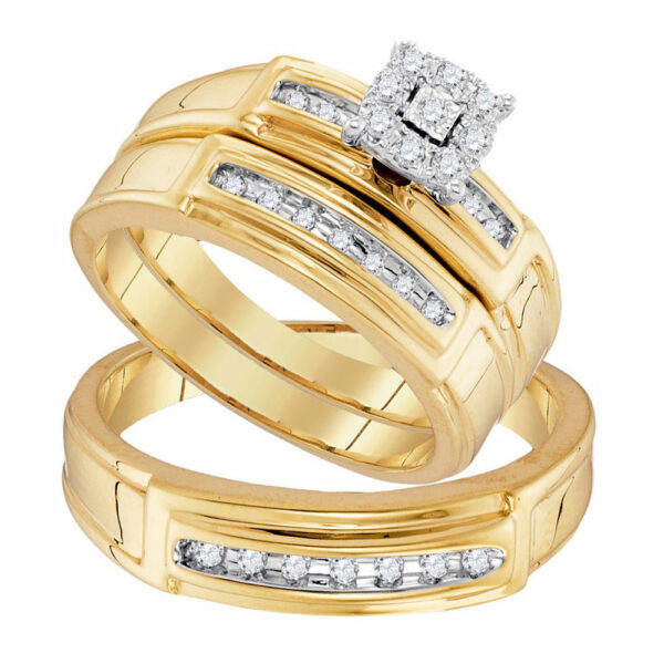 10kt Yellow Gold His Hers Round Diamond Solitaire Matching Wedding Set 1/3 Cttw