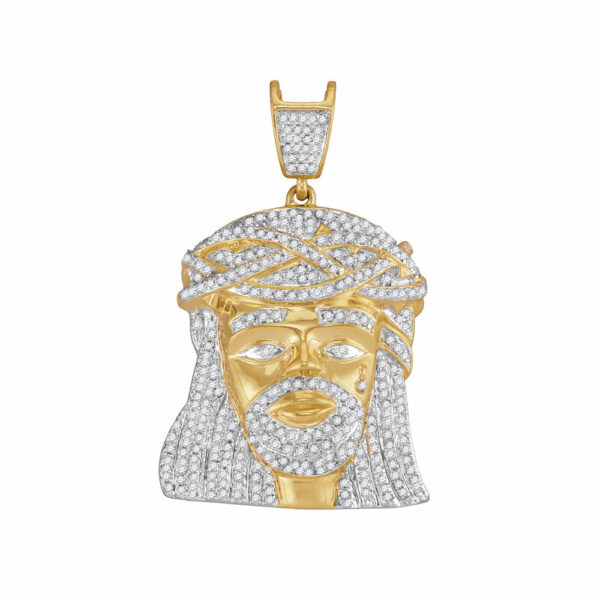 10kt Yellow Gold Mens Round Diamond Jesus Charm Pendant 1-1/4 Cttw