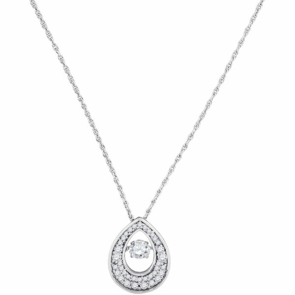 10kt White Gold Womens Round Diamond Moving Twinkle Solitaire Teardrop Pendant 1/2 Cttw