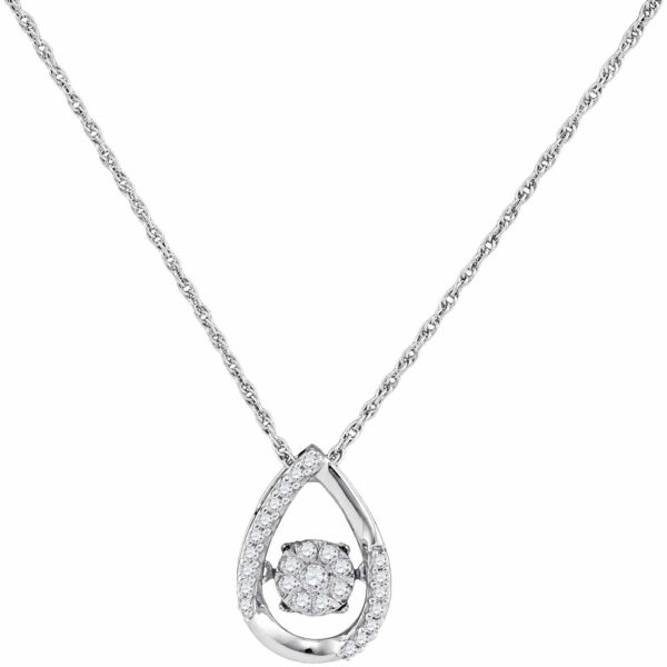 10kt White Gold Womens Round Diamond Teardrop Frame Moving Twinkle Cluster Pendant 1/6 Cttw